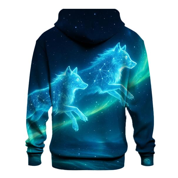 Astral Wolves Crossing The Aurora Bridge printed hoodies