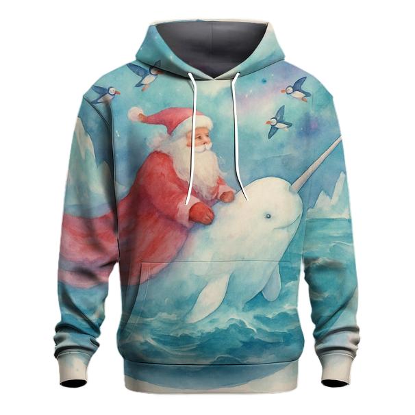 Arctic Watercolor Santa And Whale printed hoodies