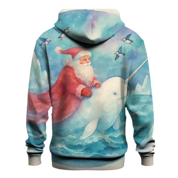 Arctic Watercolor Santa And Whale printed hoodies