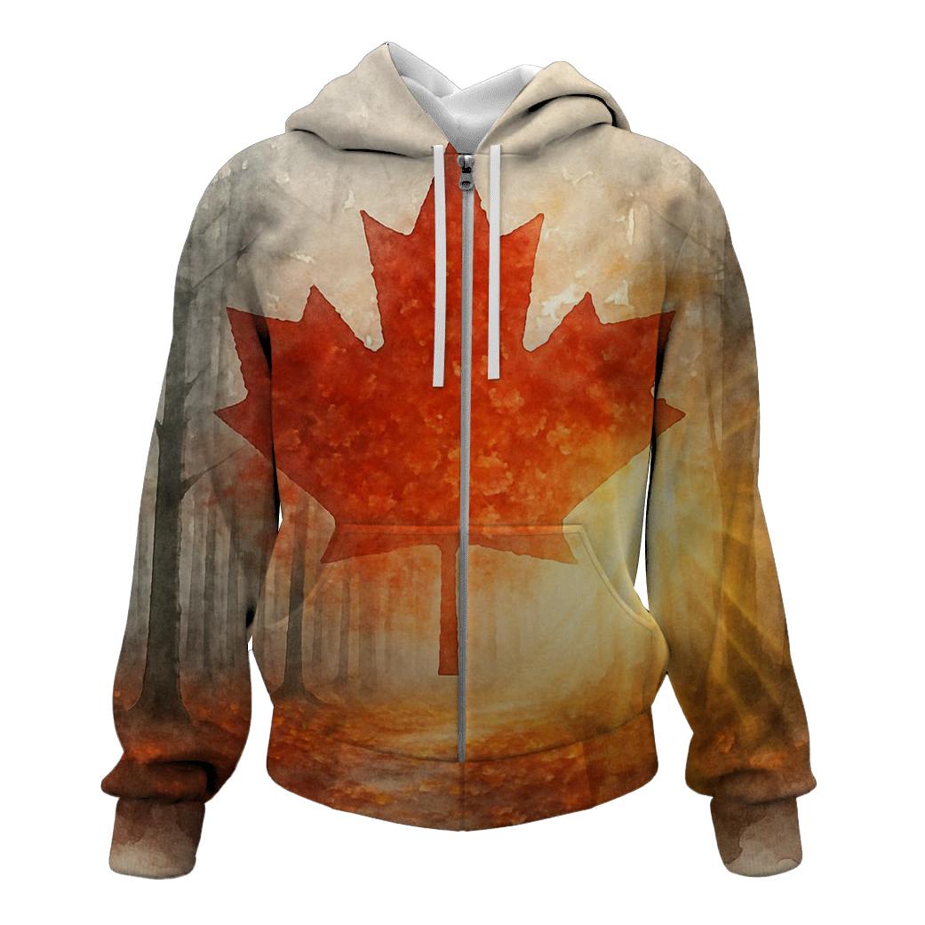 Canadian Maple Forest Double Exposure printed hoodies