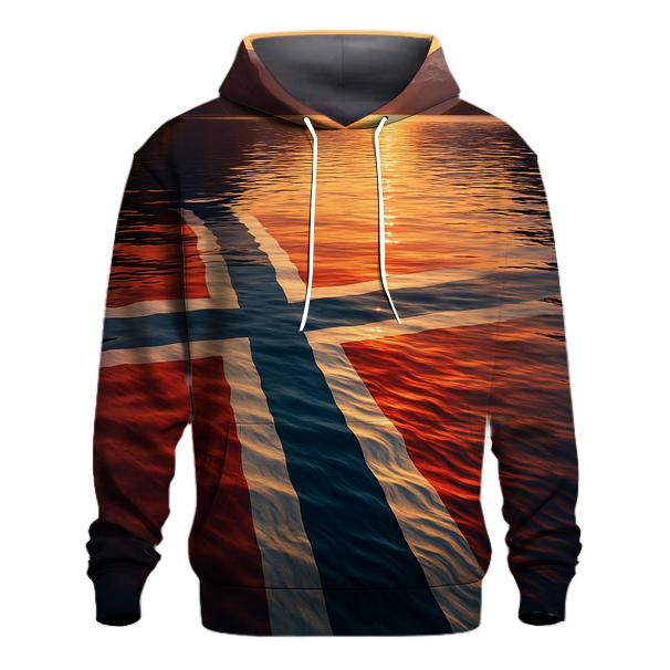 Norwegian Fjord Flag Waters heavyweight hoodies