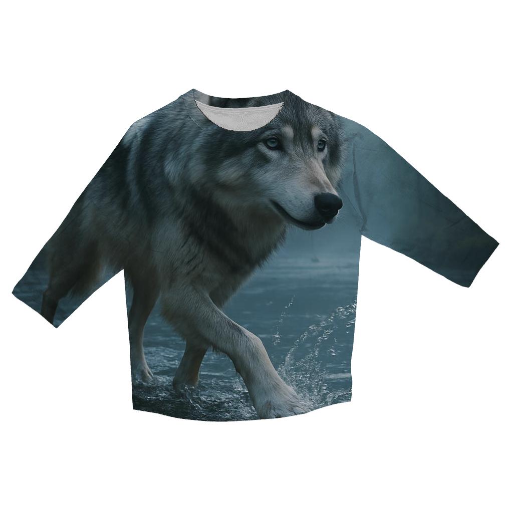 Timber Wolf Crossing Forest Stream cotton quarter sleeve shirts