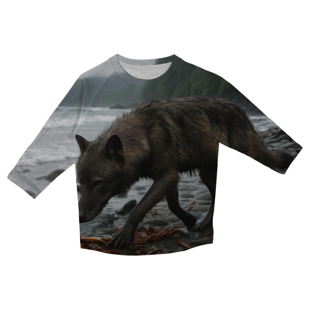 Coastal Wolf On Kelp Strewn Shore fashion 3/4 sleeve shirts