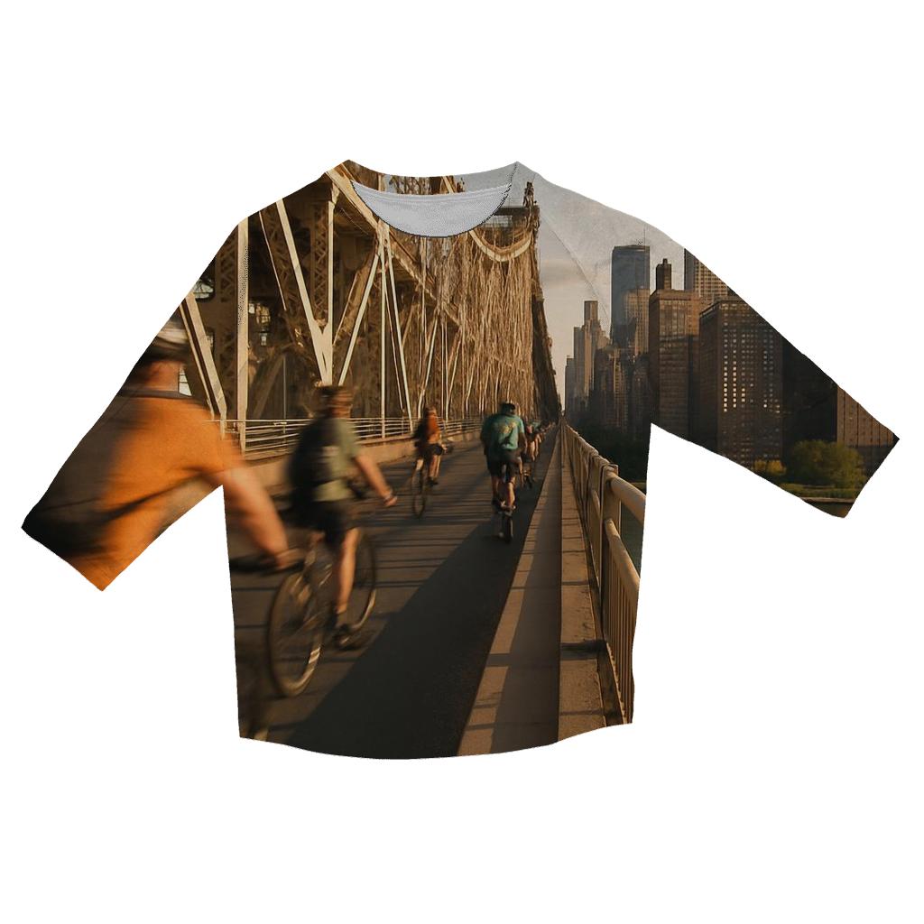 Queensboro Bridge Bike Lane Skyline Glimpse printed three quarter sleeve shirts
