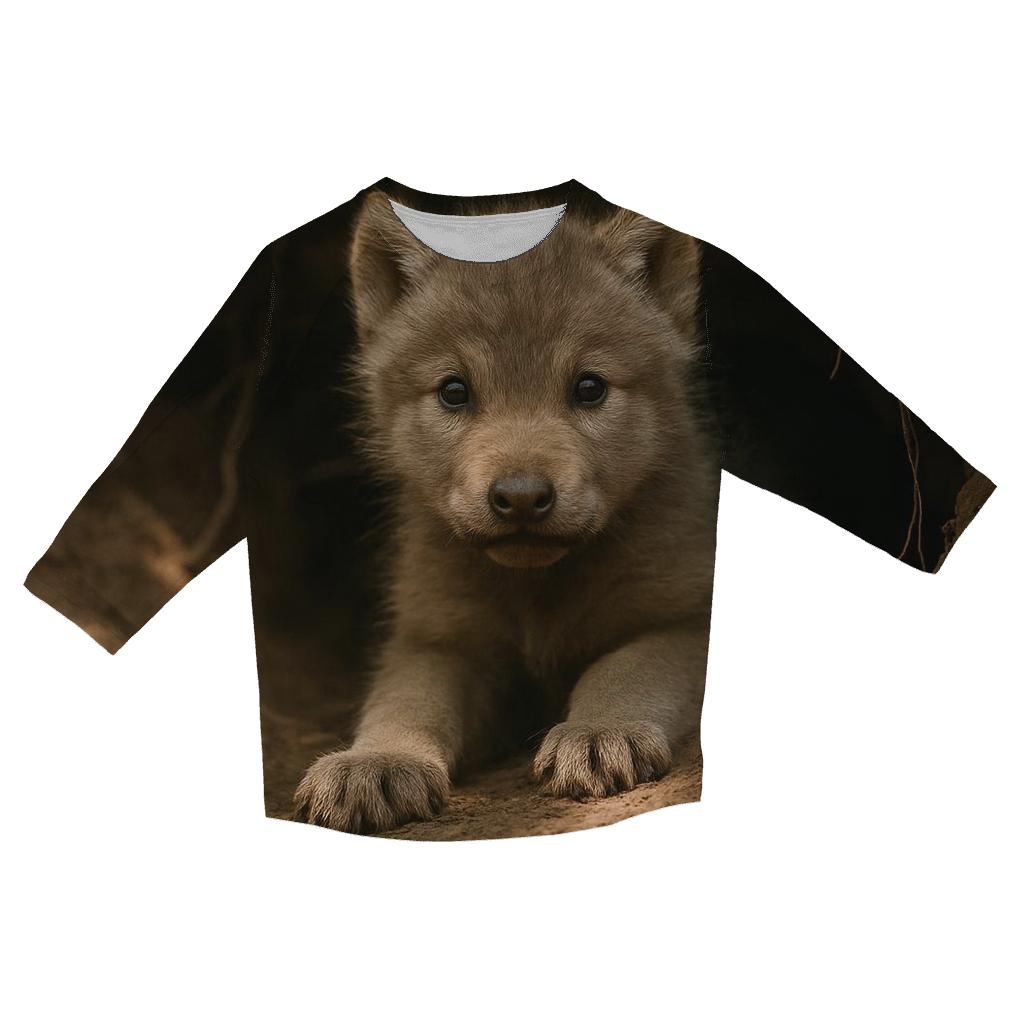 Wolf Pup Peering From Den Entrance designer 3/4 sleeve blouses