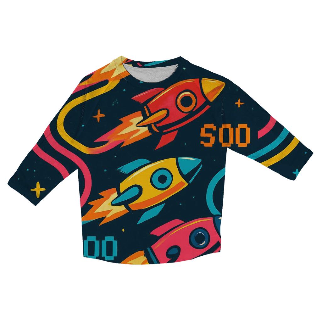 Retro Rocket Race Arcade stylish quarter sleeve tops