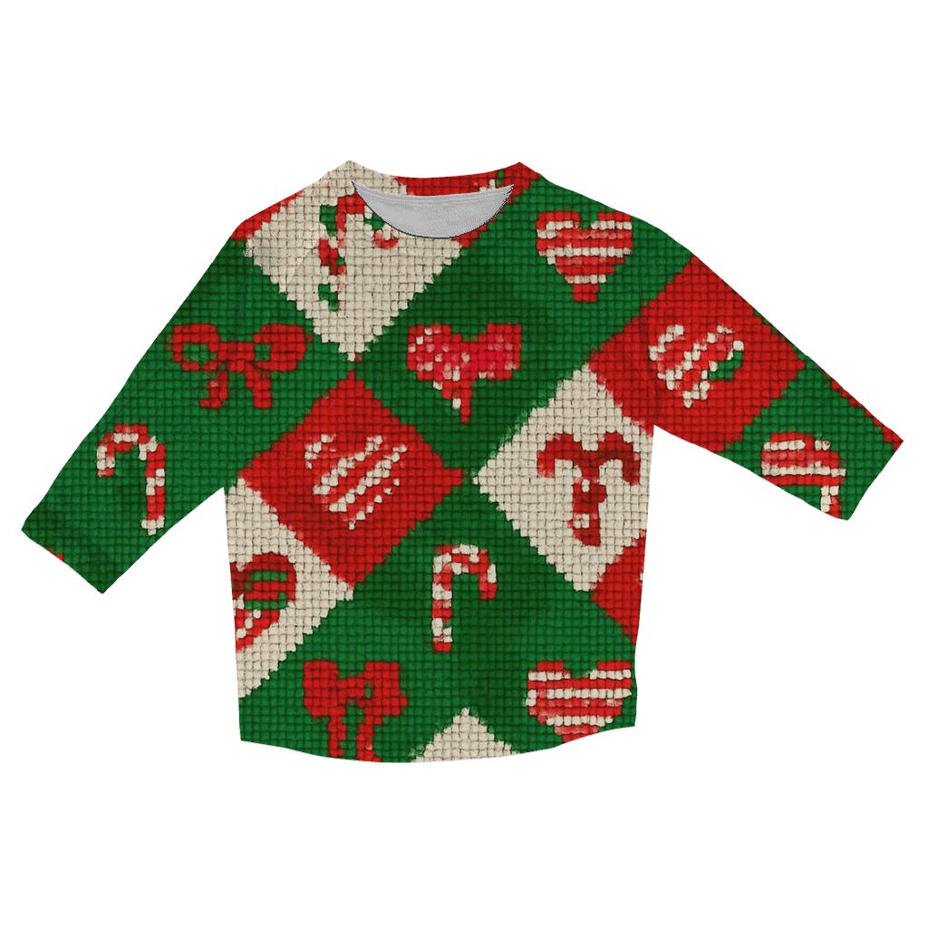 Candy Cane Diamond Patchwork Design personalized 3/4 sleeve tees