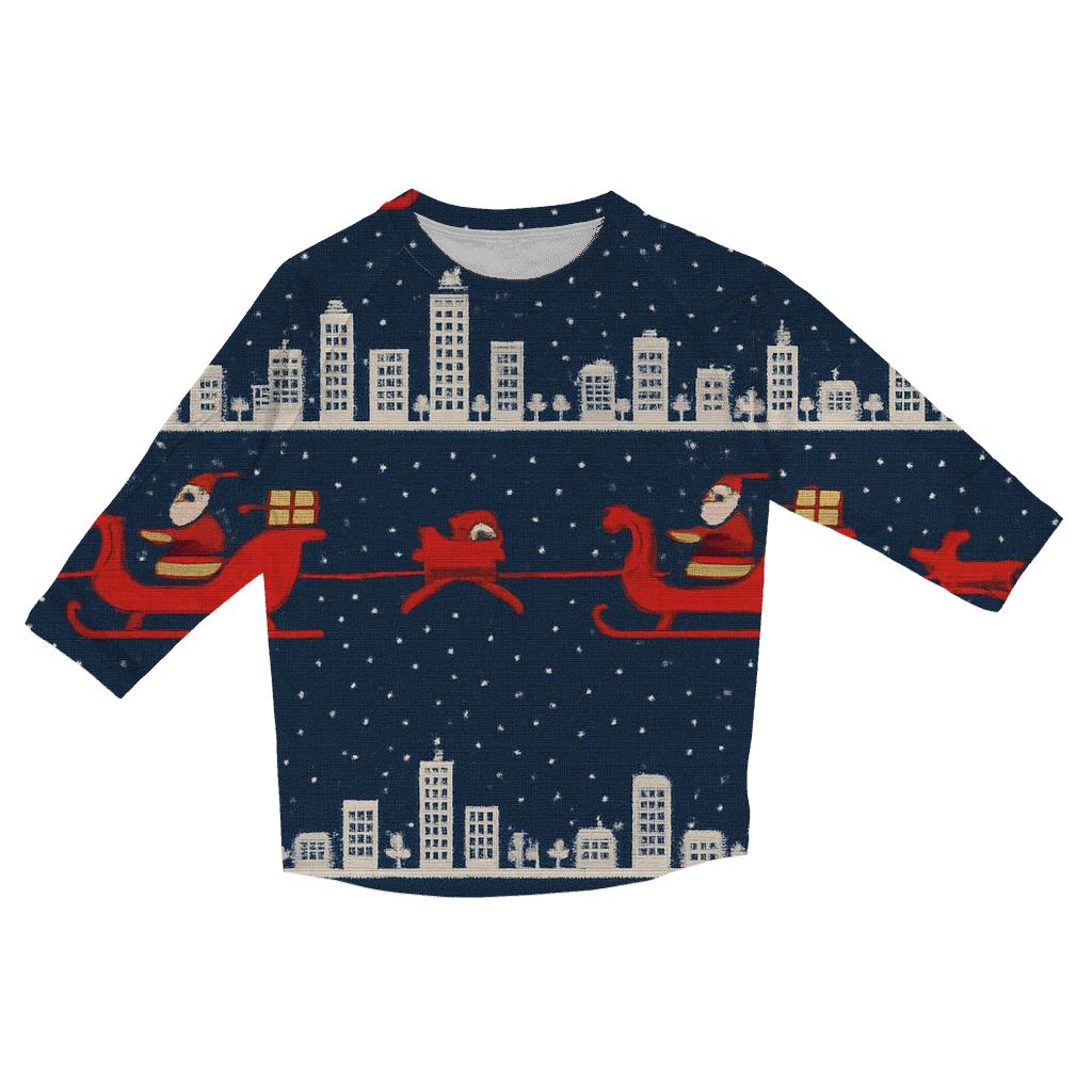 Santa Sleigh Skyline Stripes Design custom 3/4 sleeve shirts
