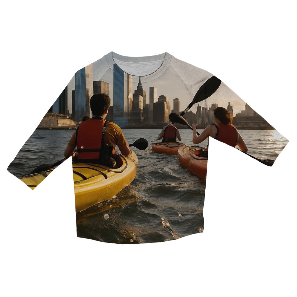 Hudson River Kayakers With Midtown Backdrop fashion 3/4 sleeve shirts