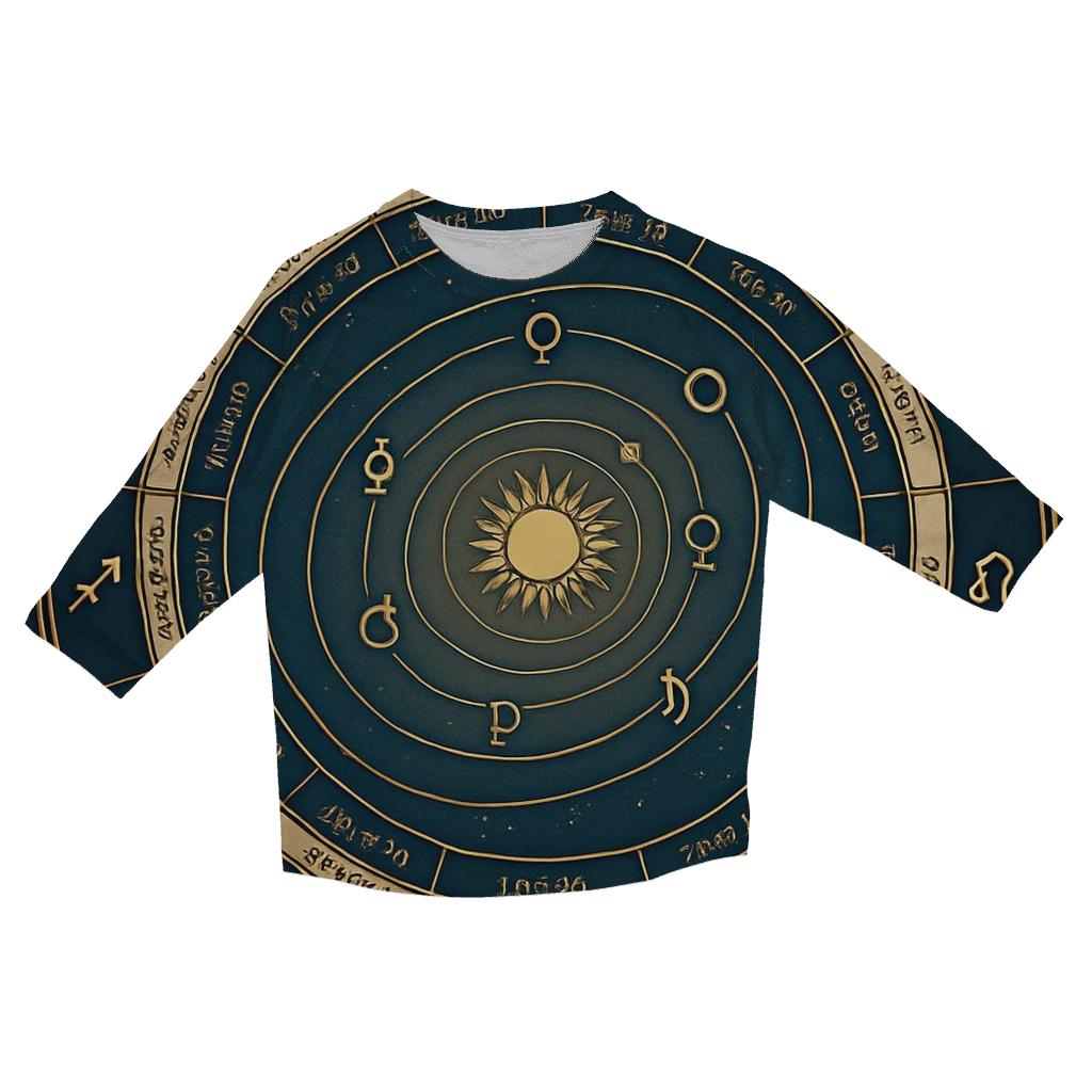 Zodiac Wheel Of Planetary Orbits printed three quarter sleeve shirts