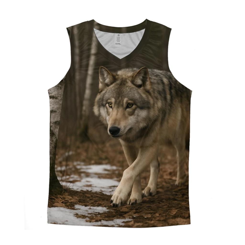 Eurasian Wolf Emerging From Birch Thicket sports performance tank tops