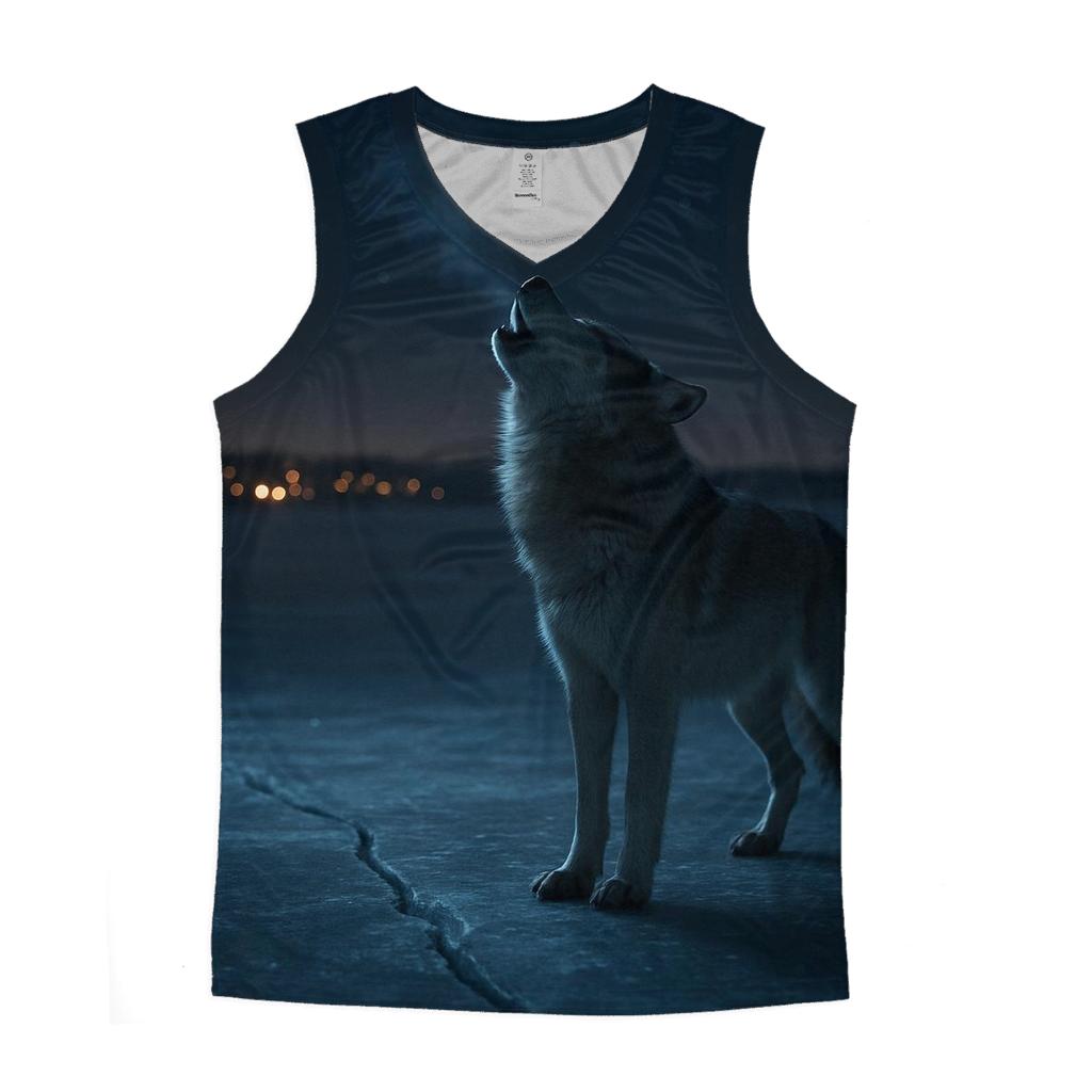 Nocturnal Wolf At Frozen Lake Edge custom tank tops
