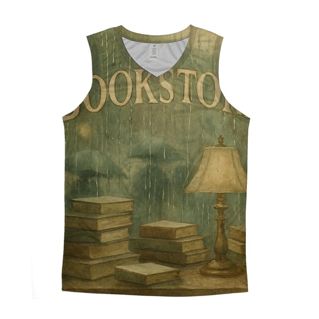 Vintage Bookstore Rainy Window personalized athletic tanks