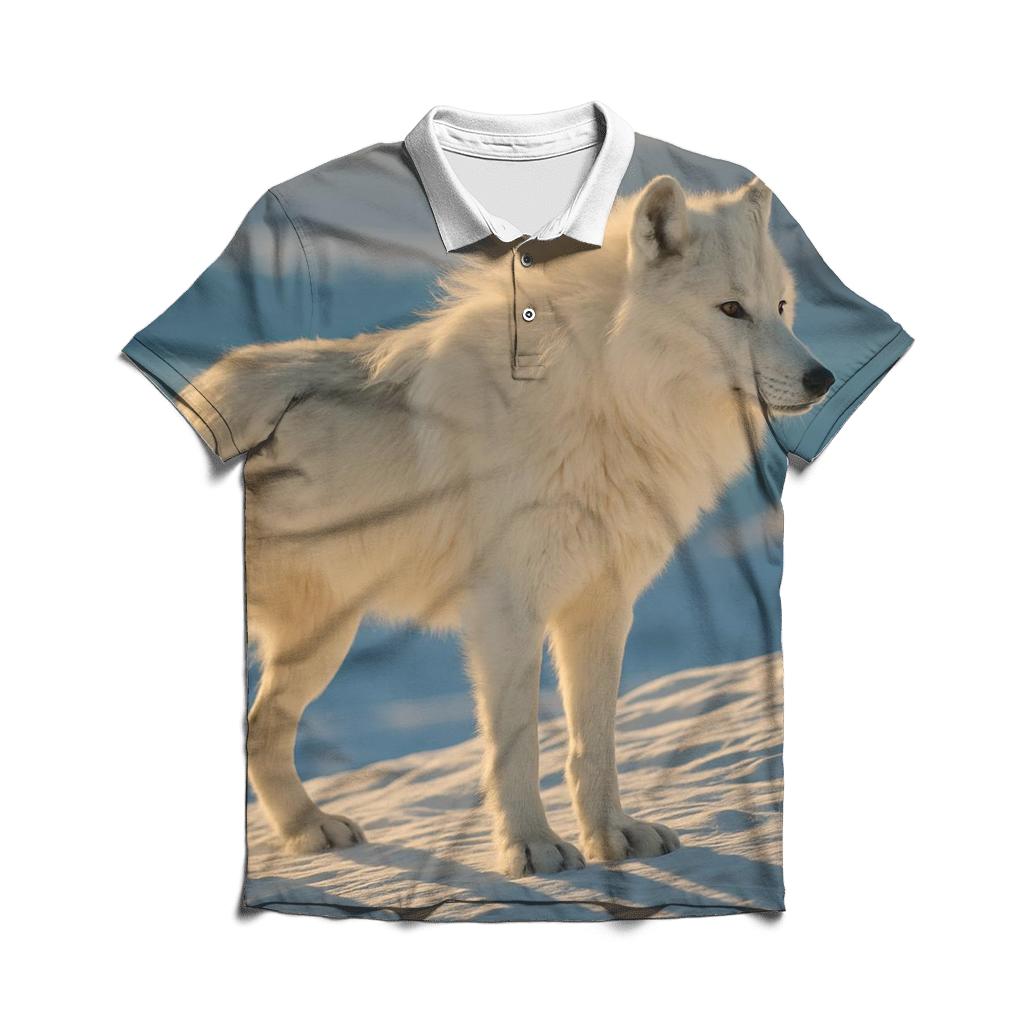 Arctic Wolf On Wind Carved Ridge casual sports polo shirts