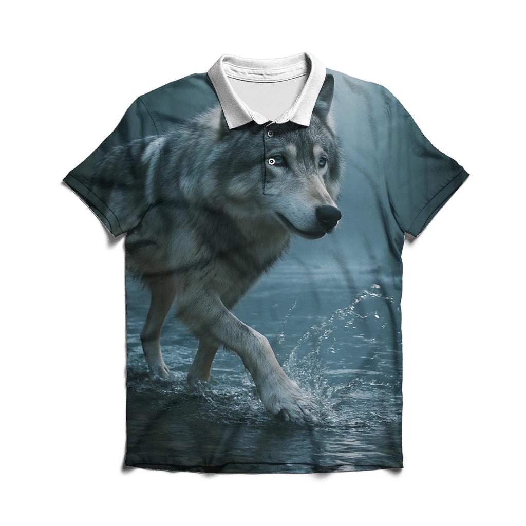 Timber Wolf Crossing Forest Stream personalized polo shirts