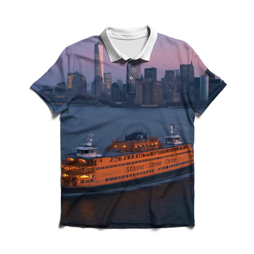 Harbor Commuter Ferry At Dawn premium cotton polo shirts