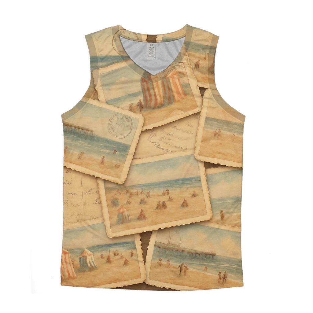 Vintage Seaside Postcard Montage casual summer tank tops