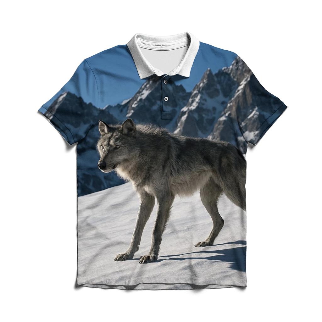 High Alpine Wolf On Snowfield Crest casual sports polo shirts