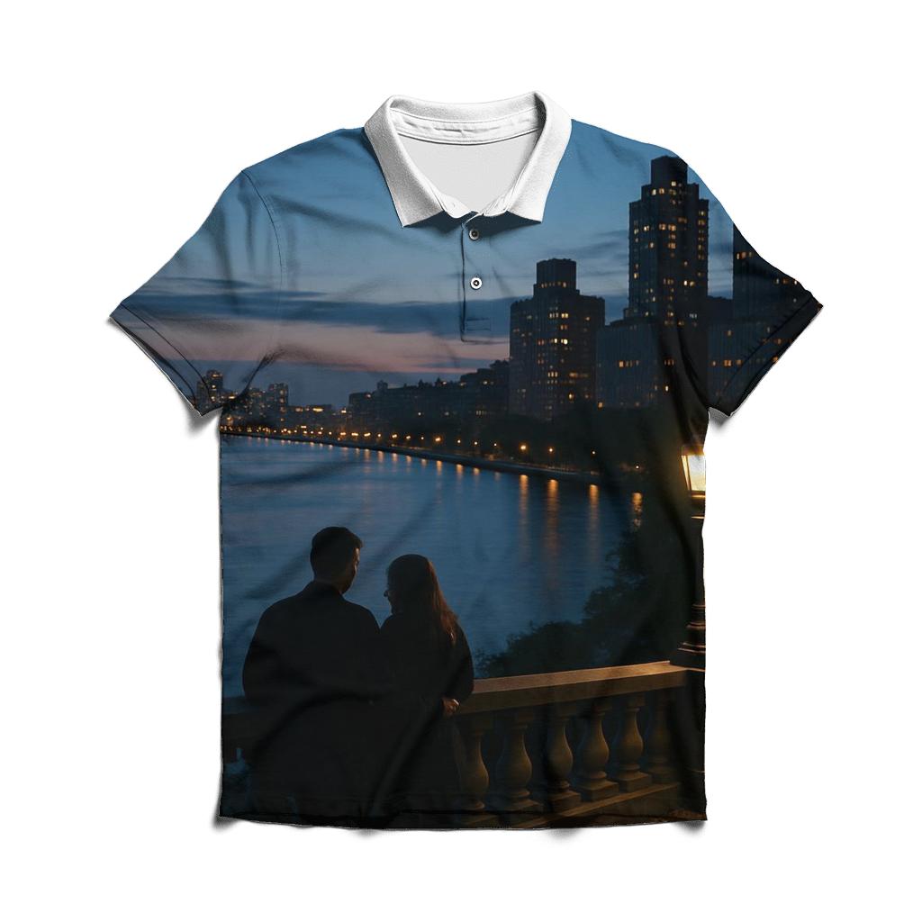 Upper West Side Riverside Overlook At Blue Hour premium cotton polo shirts