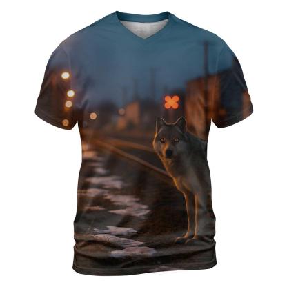 Urban Edge Wolf Near Railway Tracks trendy printed shirt styles