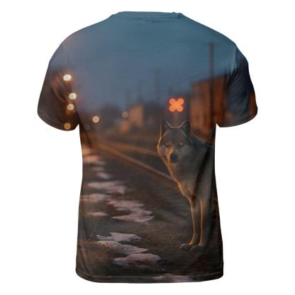 Urban Edge Wolf Near Railway Tracks trendy printed shirt styles