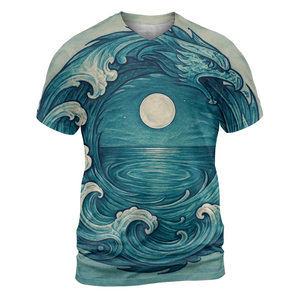 Ocean Tide Spiral Ouroboros creative print fashion shirts