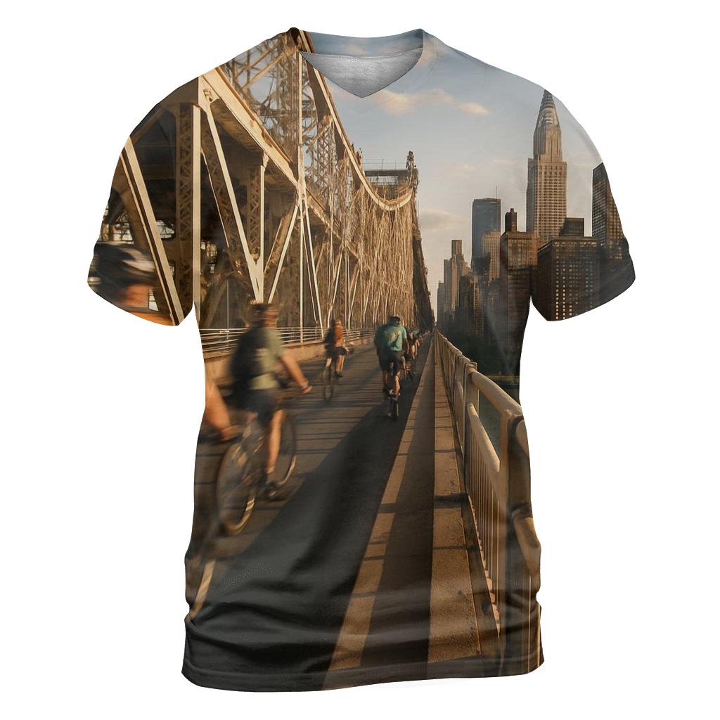 Queensboro Bridge Bike Lane Skyline Glimpse trendy printed shirt styles