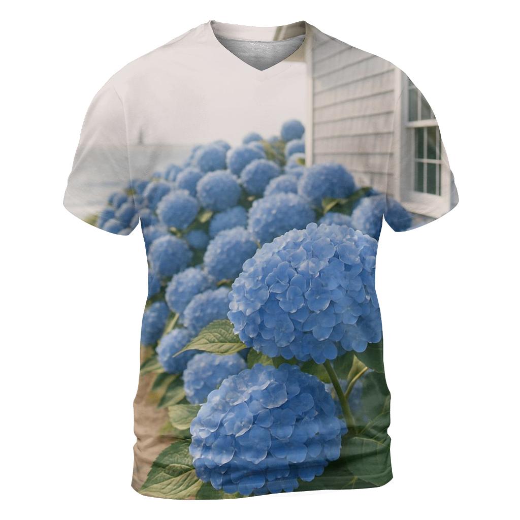 Hydrangeas Beside A Coastal Cottage vibrant all-over design tees