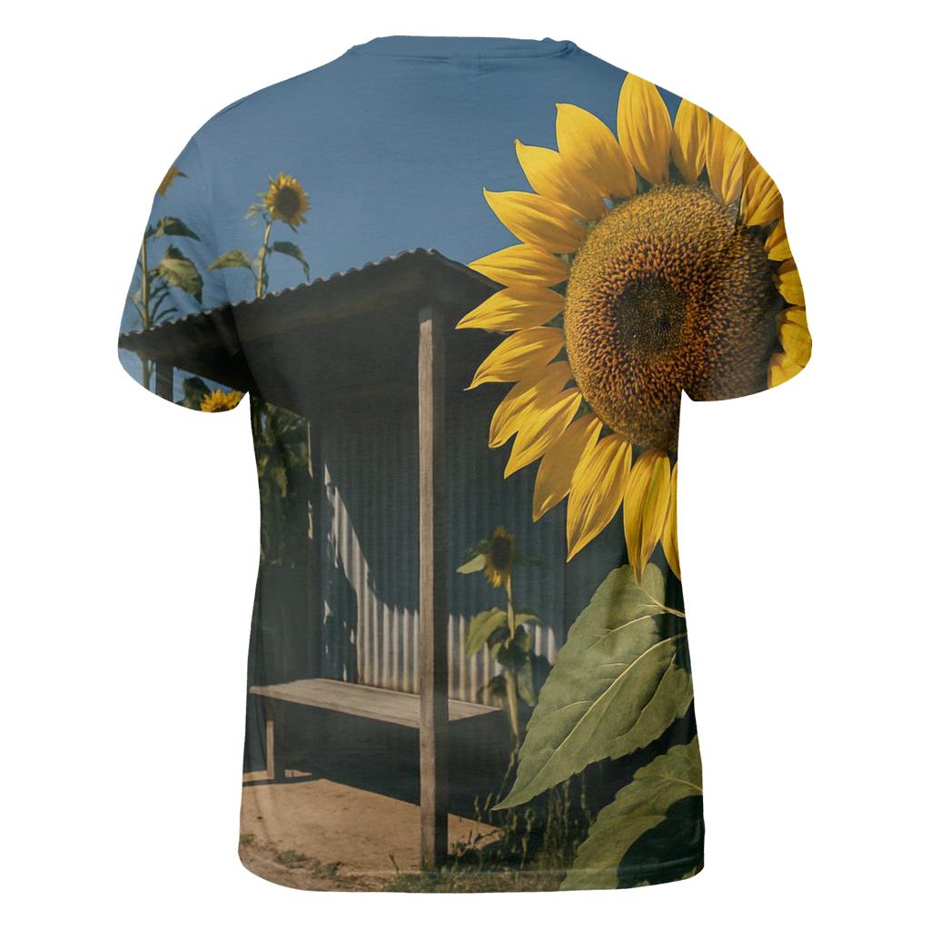 Sunflowers Framing A Rural Bus Stop designer pattern shirts