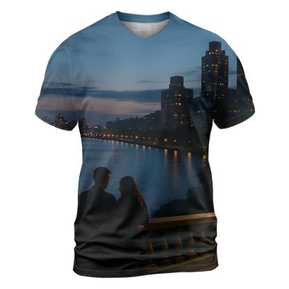 Upper West Side Riverside Overlook At Blue Hour trendy printed shirt styles
