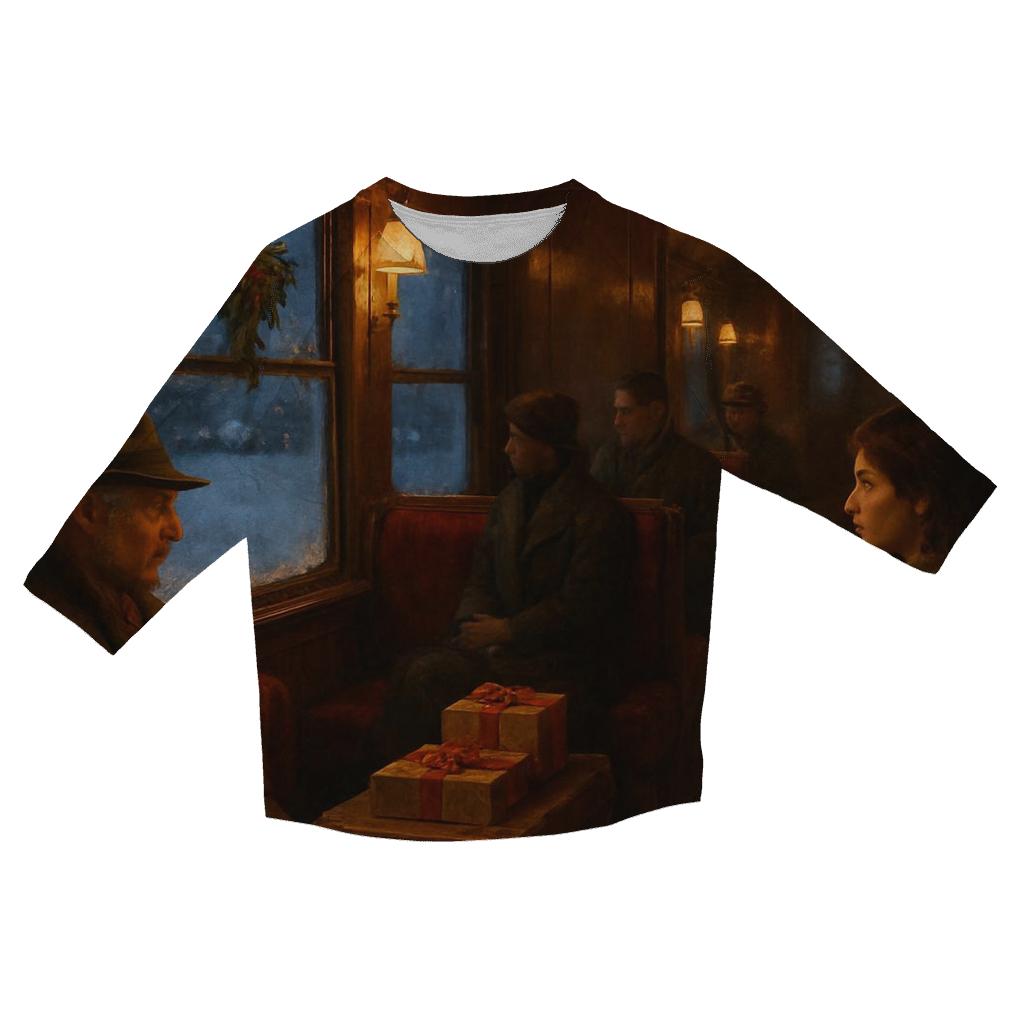 Snowy Train Ride Home For Christmas casual three quarter sleeve shirts
