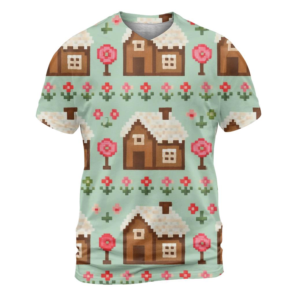Gingerbread Cottage Stripe Garden Design vibrant all-over design tees
