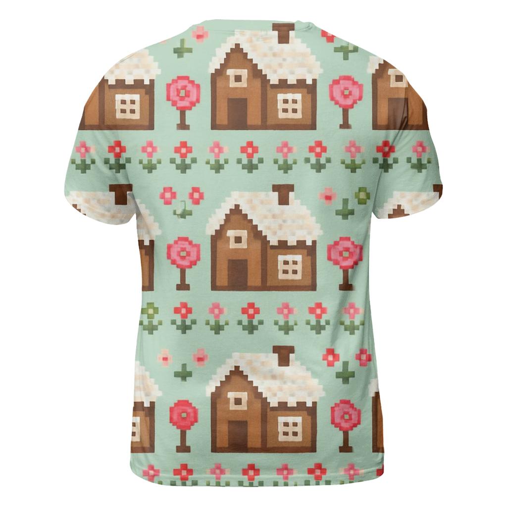 Gingerbread Cottage Stripe Garden Design vibrant all-over design tees
