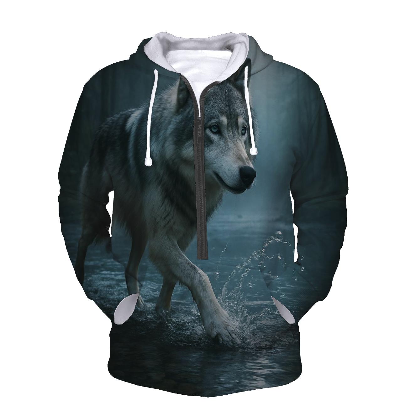 Timber Wolf Crossing Forest Stream premium hoodies