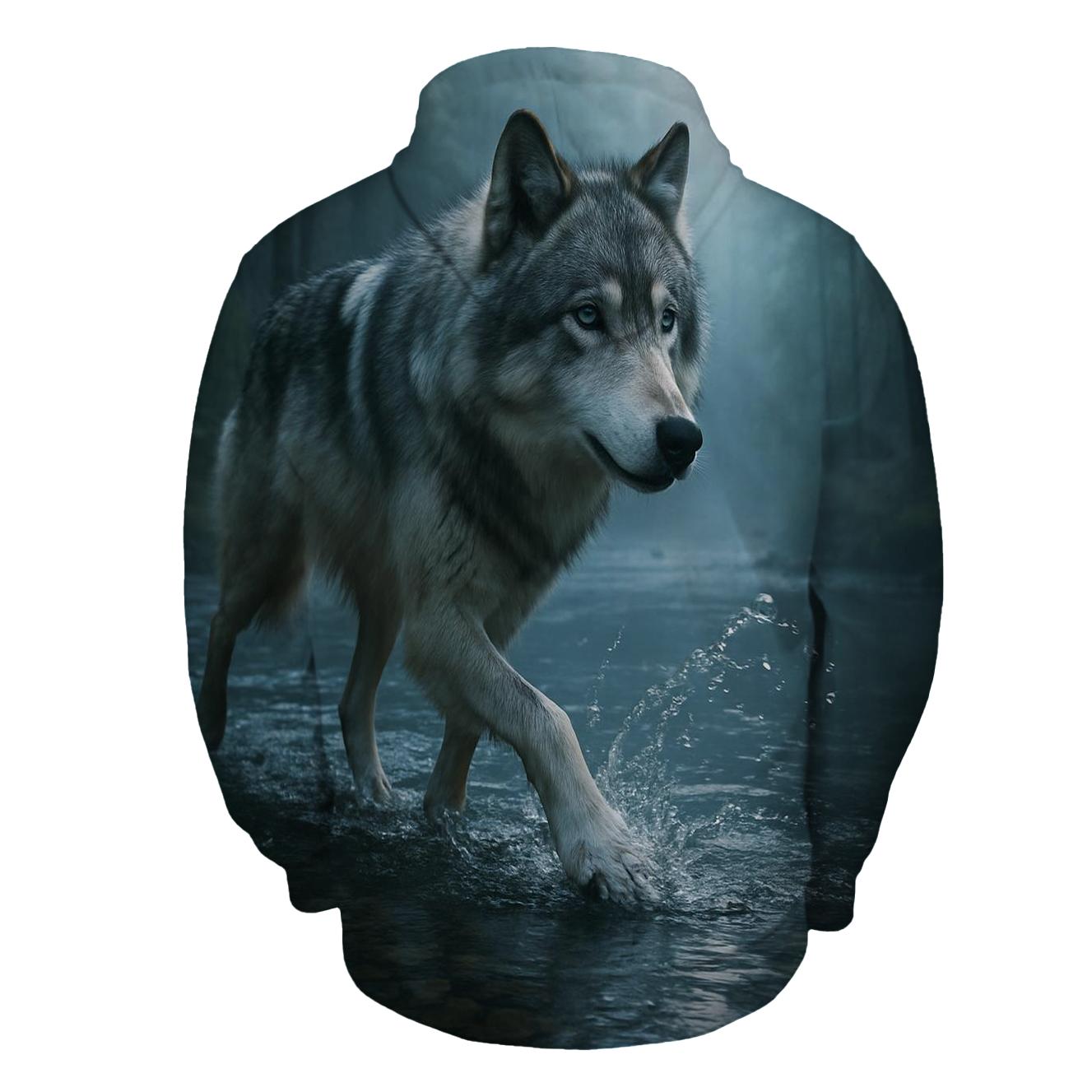 Timber Wolf Crossing Forest Stream premium hoodies