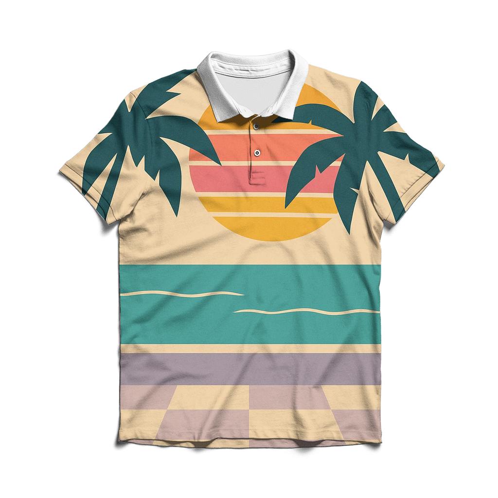 Vaporwave Palm Breeze casual sports polo shirts