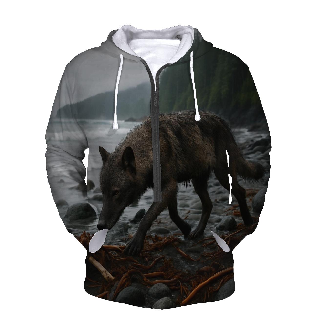 Coastal Wolf On Kelp Strewn Shore hoodies fashion