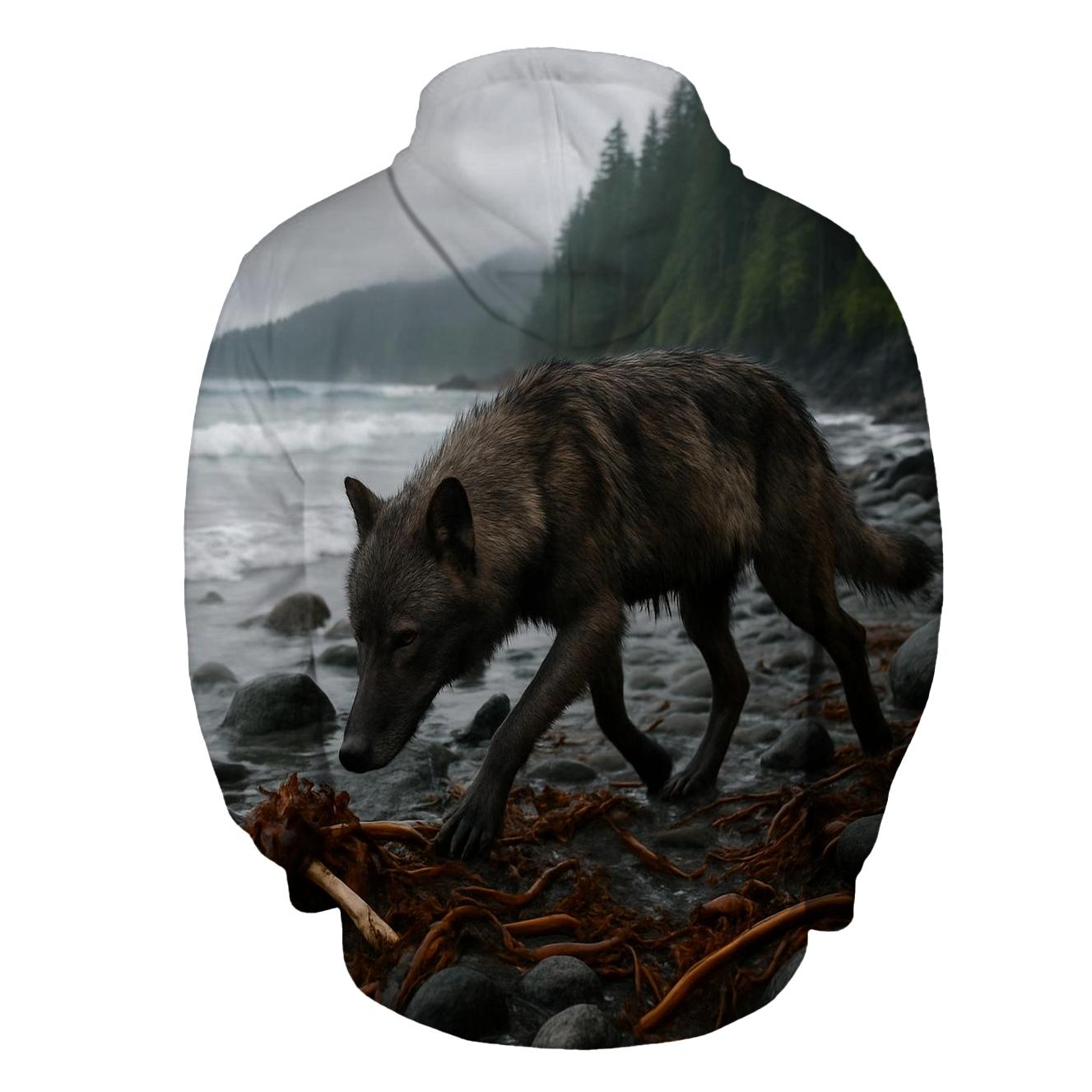 Coastal Wolf On Kelp Strewn Shore hoodies fashion