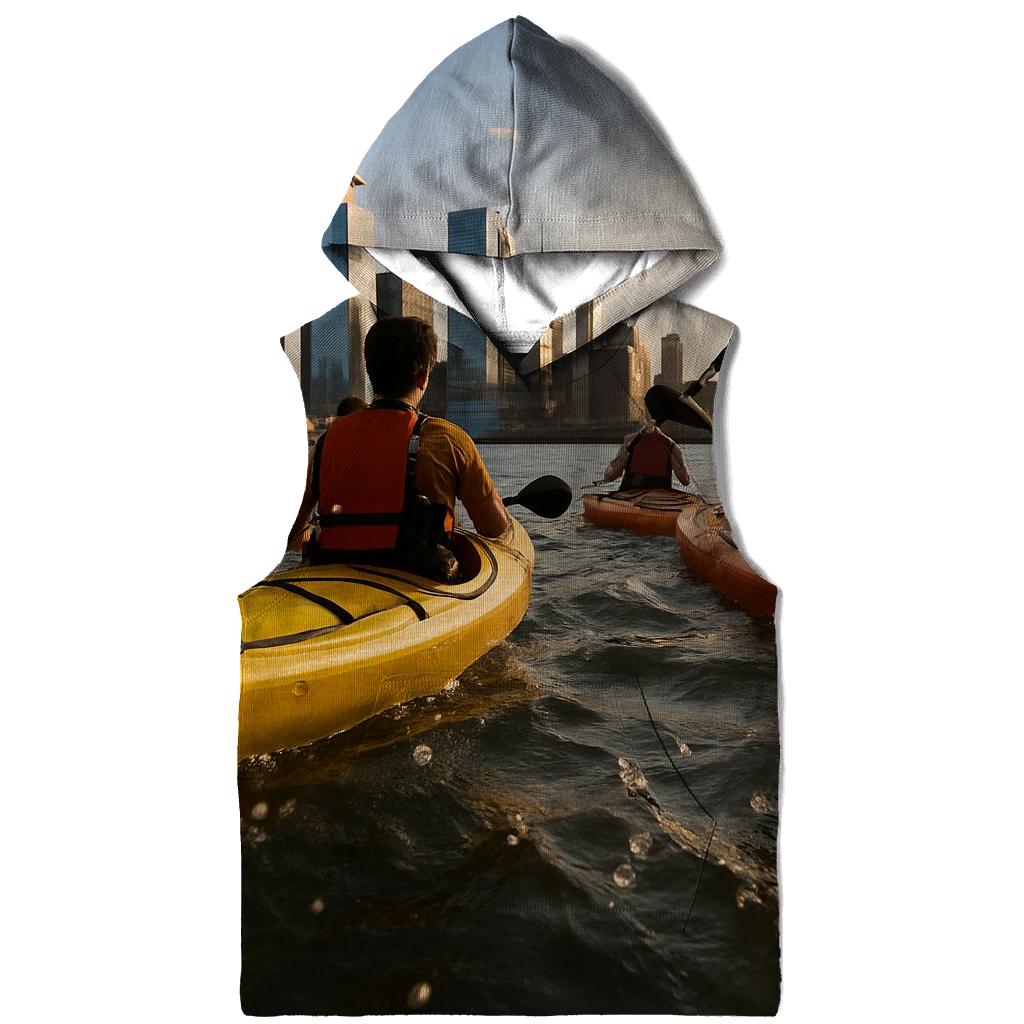 Hudson River Kayakers With Midtown Backdrop premium hoodies