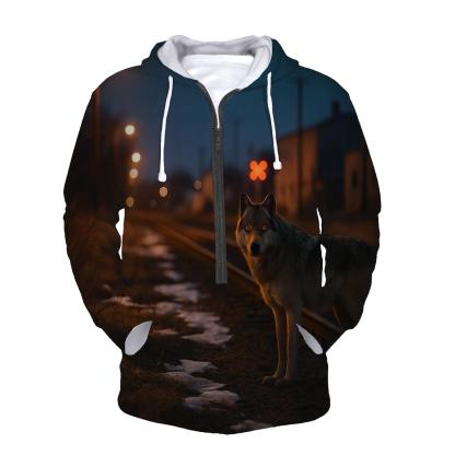 Urban Edge Wolf Near Railway Tracks zip-up hoodies
