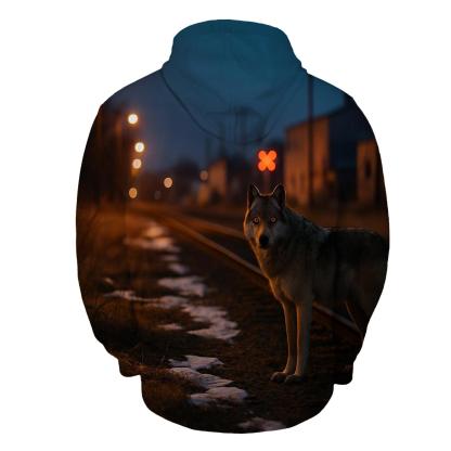 Urban Edge Wolf Near Railway Tracks zip-up hoodies