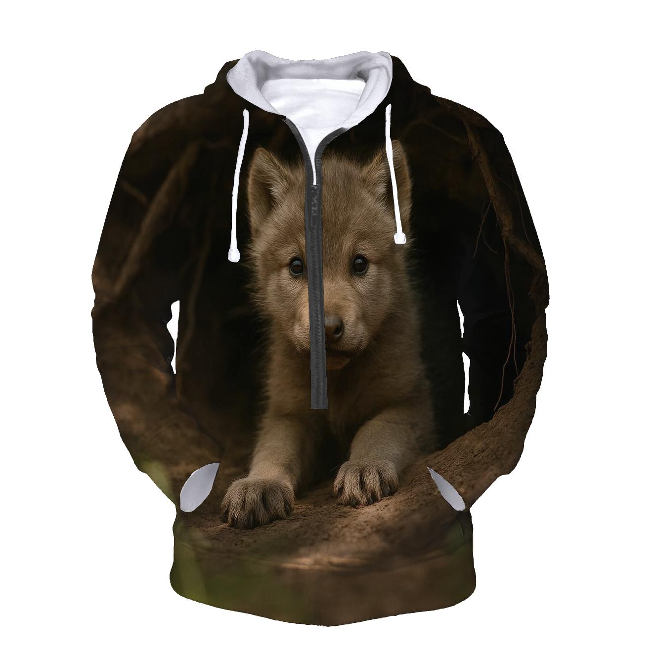 Wolf Pup Peering From Den Entrance premium hoodies