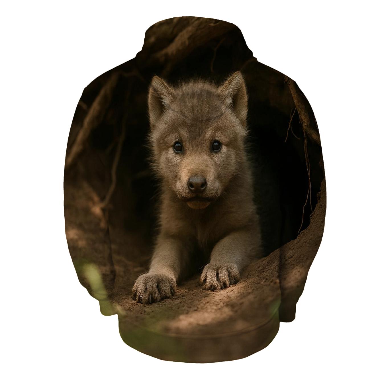 Wolf Pup Peering From Den Entrance premium hoodies
