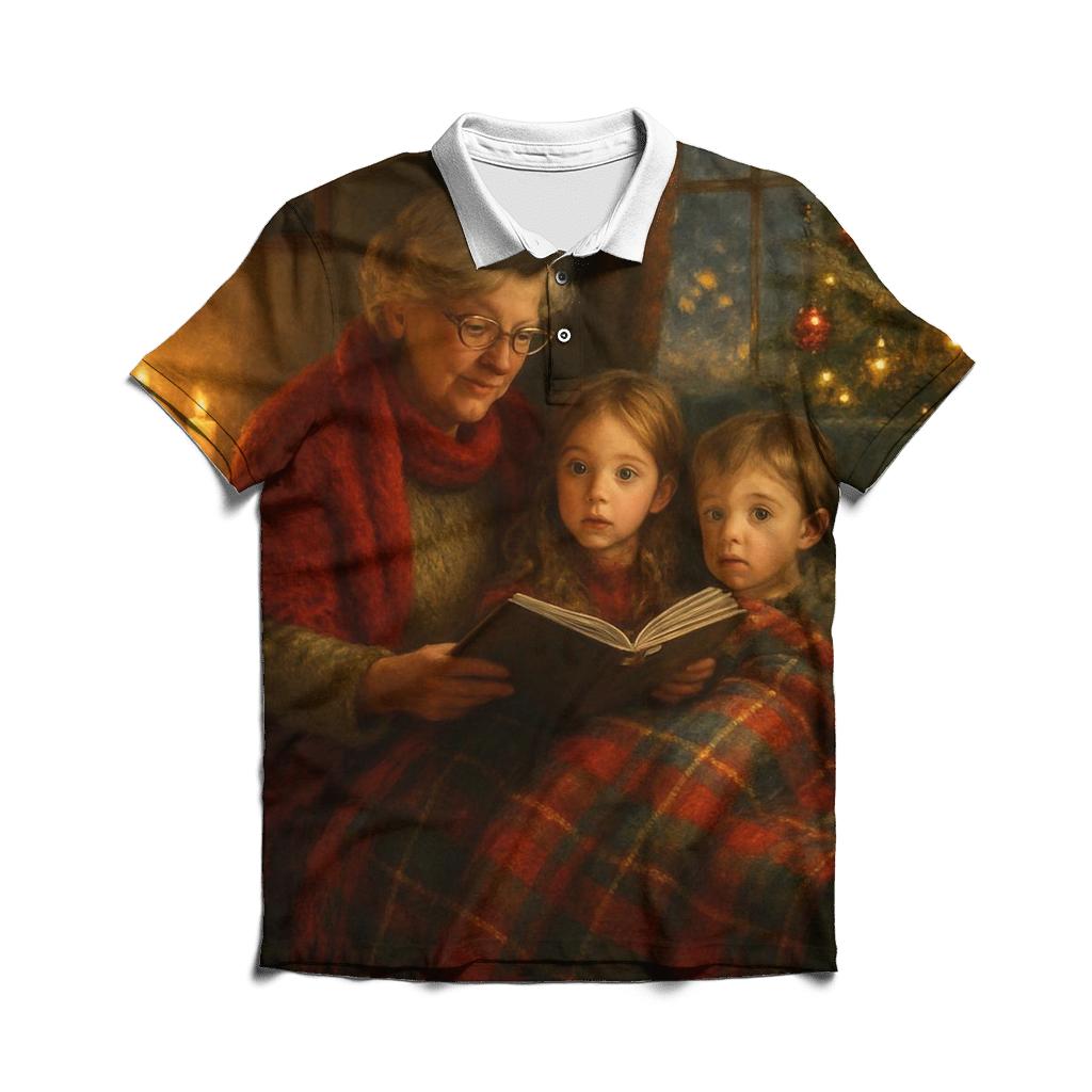 Candlelit Christmas Story Time branded logo polo shirts