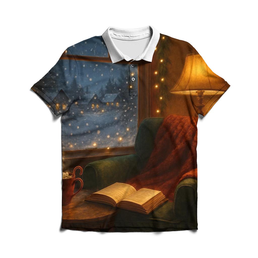 Quiet Corner With Christmas Cocoa premium cotton polo shirts