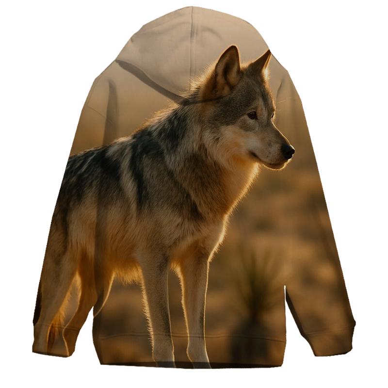 Mexican Wolf In Desert Golden Hour embroidered hoodies
