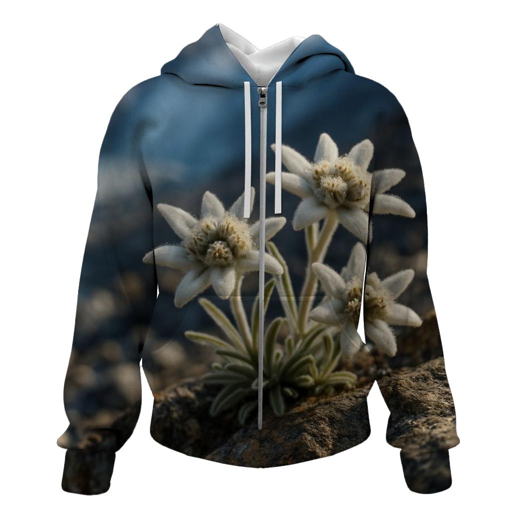 Alpine Edelweiss At The Glacier Edge embroidered hoodies