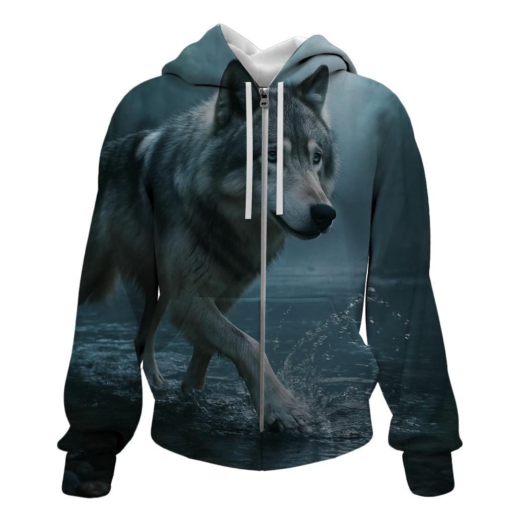 Timber Wolf Crossing Forest Stream hoodie trends