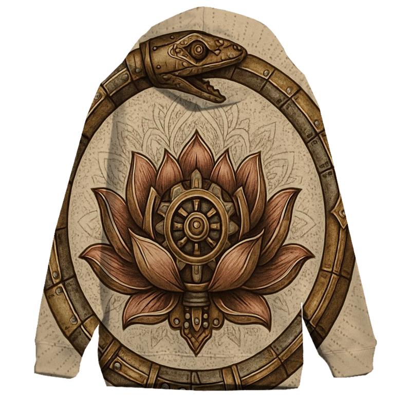 Mechanical Lotus Ouroboros Mandala graphic hoodies