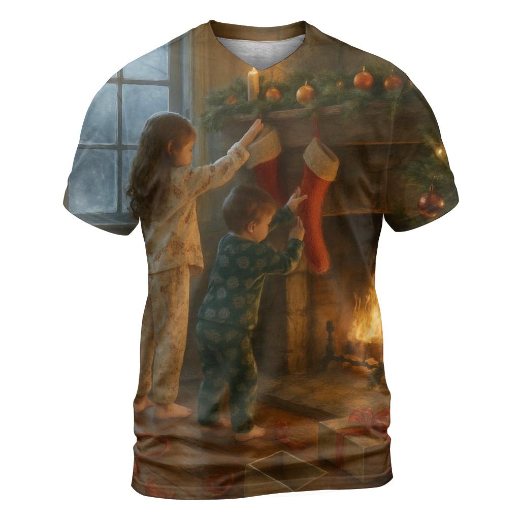 Christmas Morning By The Hearth artistic all-over print tops